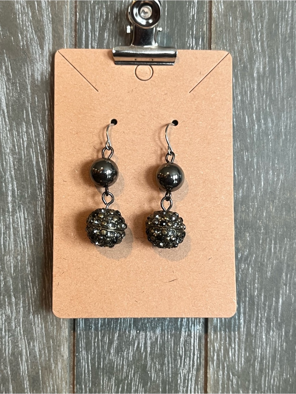 Vintage Gunmetal Crystal Ball Drop Earrings - Women Jewelry